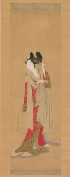 Courtesan with a Letter in Her Mouth, 1756-1815. Creator: Hosoda Eishi