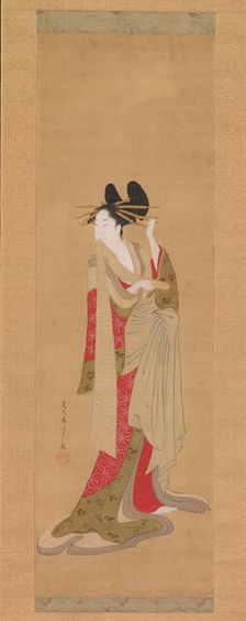 Courtesan with a Letter in Her Mouth, 1756-1815. Creator: Hosoda Eishi