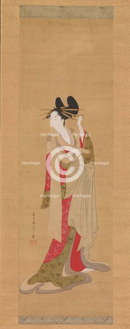 Courtesan with a Letter in Her Mouth, 1756-1815. Creator: Hosoda Eishi.