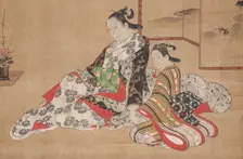 Courtesan with Her Companion at a Screen, 1716-1736. Creator: Miyagawa Choshun