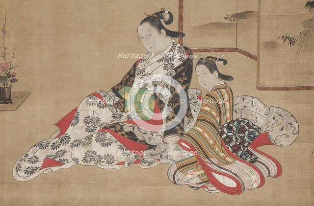 Courtesan with Her Companion at a Screen, 1716-1736. Creator: Miyagawa Choshun.