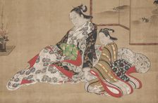 Courtesan with Her Companion at a Screen, 1716-1736. Creator: Miyagawa Choshun