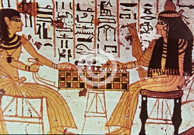 Courtesan women playing chess, fresco from the chapel of Khabekhnet.