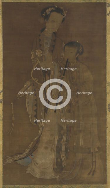 Courtesans with fan and flute, Qing dynasty, 17th-18th century. Creator: Unknown.