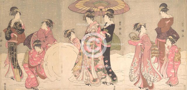 Courtesans and Attendants Making a Giant Snowball, ca. 1796. Creator: Utagawa Toyokuni I.
