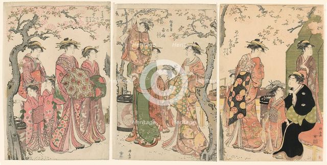 Courtesans and Their Child Attendants under Blossoming Cherry Trees, 1785. Creator: Torii Kiyonaga.