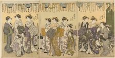 Courtesans and Their Attendants Parading under Lanterns, c. 1780/1801. Creator: Katsukawa Shuncho