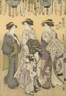 Courtesans and Their Attendants Parading under Lanterns, c. 1780/1801. Creator: Katsukawa Shuncho