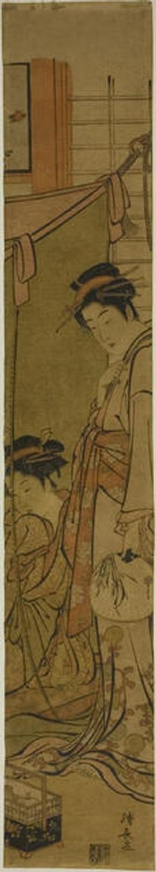 Courtesans Conversing through a Mosquito Net, c. 1782. Creator: Torii Kiyonaga