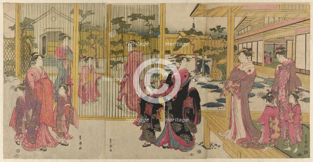 Courtesans of the Chojiya and their attendants playing kemari, c. 1791/93. Creator: Utagawa Toyokuni I.