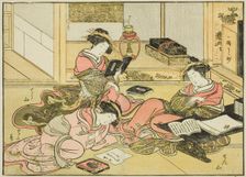 Courtesans of the Chojiya, from the book "Mirror of Beautiful Women of the Pleasure..., 1776. Creator: Shunsho
