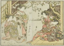 Courtesans of the Asahimaruya, from the book "Mirror of Beautiful Women of the Pleasure..., 1776. Creator: Shunsho