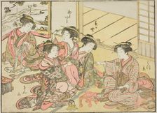 Courtesans of the Gakuiseya, from the book "Mirror of Beautiful Women of the Pleasure..., 1776. Creator: Shunsho