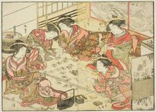 Courtesans of the Echizenya, from the book "Mirror of Beautiful Women of the Pleasure..., 1776. Creator: Shunsho
