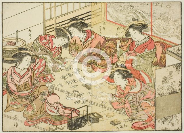 Courtesans of the Echizenya, from the book "Mirror of Beautiful Women of the Pleasure..., 1776. Creator: Shunsho.