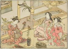 Courtesans of the Kadotsutaya, from the book "Mirror of Beautiful Women of the Pleasure..., 1776. Creator: Shunsho