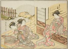 Courtesans of the Kagemanjiya, from the book "Mirror of Beautiful Women of the Pleasure..., 1776. Creator: Shunsho