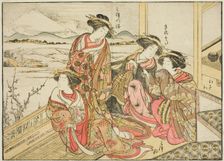 Courtesans of the Obishiya, from the book "Mirror of Beautiful Women of the Pleasure..., 1776. Creator: Shunsho