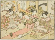 Courtesans of the Ogiya, from the book "Mirror of Beautiful Women of the Pleasure Quarters..., 1776. Creator: Shunsho