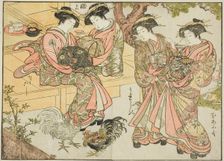 Courtesans of the Ogiya, from the book "Mirror of Beautiful Women of the Pleasure Quarters..., 1776. Creator: Shunsho
