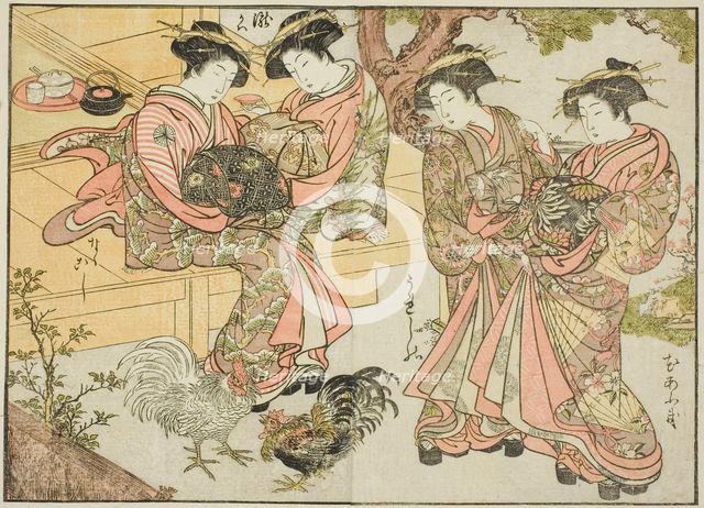 Courtesans of the Ogiya, from the book "Mirror of Beautiful Women of the Pleasure Quarters..., 1776. Creator: Shunsho.