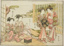 Courtesans of the Matsubaya, from the book "Mirror of Beautiful Women of the Pleasure..., 1776. Creator: Shunsho