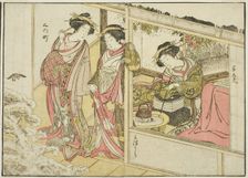 Courtesans of the Nakaomiya, from the book "Mirror of Beautiful Women of the Pleasure..., 1776. Creator: Shunsho