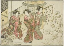Courtesans of the Nakaomiya, from the book "Mirror of Beautiful Women of the Pleasure..., 1776. Creator: Shunsho