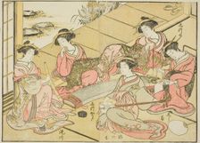 Courtesans of the Tamaya, from the book "Mirror of Beautiful Women of the Pleasure Quarters..., 1776 Creator: Shunsho