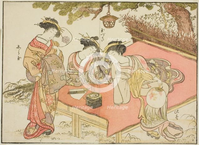 Courtesans of the Yadaya, from the book "Mirror of Beautiful Women of the Pleasure Quarters..., 1776 Creator: Shunsho.