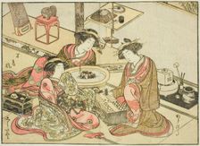 Courtesans of the Yamashiroya, from the book "Mirror of Beautiful Women of the Pleasure..., 1776. Creator: Shunsho