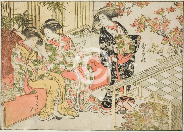 Courtesans of Tsuruya, from the book "Mirror of Beautiful Women of the Pleasure Quarters..., 1776. Creator: Shunsho.