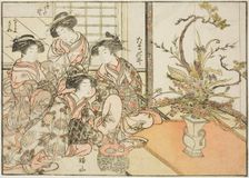 Courtesans of Yotsumaya, from the book "Mirror of Beautiful Women of the Pleasure Quarters..., 1776. Creator: Shunsho