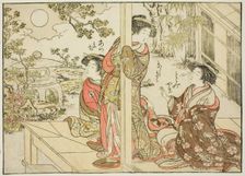 Courtesans of Yotsumaya, from the book "Mirror of Beautiful Women of the Pleasure Quarters..., 1776. Creator: Shunsho