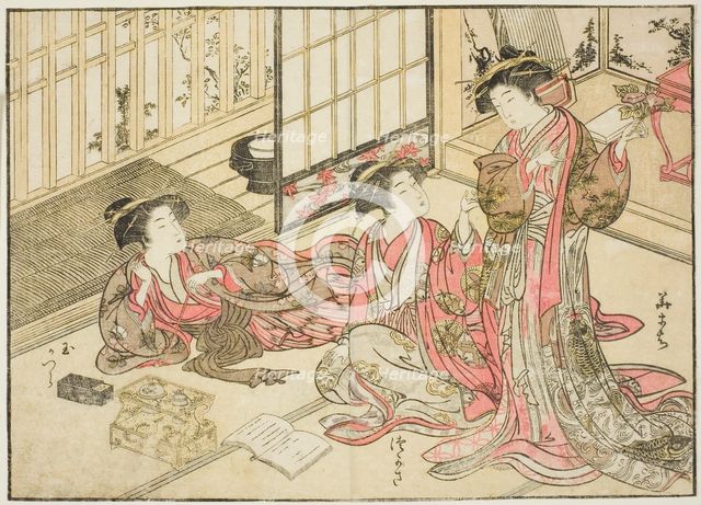 Courtesans of Kado Daikokuya, from the book "Mirror of Beautiful Women of the Pleasure..., 1776. Creator: Shunsho.