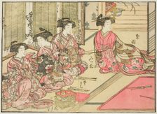 Courtesans of Kiriya, from the book "Mirror of Beautiful Women of the Pleasure Quarters..., 1776. Creator: Shunsho