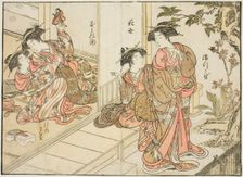 Courtesans of Maruebiya, from the book "Mirror of Beautiful Women of the Pleasure Quarters..., 1776. Creator: Shunsho