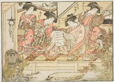 Courtesans of Matsubaya, from the book "Mirror of Beautiful Women of the Pleasure Quarters..., 1776. Creator: Shunsho