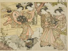 Courtesans of Ogiya, from the book "Mirror of Beautiful Women of the Pleasure Quarters..., 1776. Creator: Shunsho