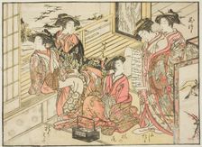 Courtesans of Okamoto, from the book "Mirror of Beautiful Women of the Pleasure Quarters..., 1776. Creator: Shunsho