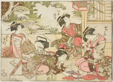 Courtesans of Otawaraya, from the book "Mirror of Beautiful Women of the Pleasure Quarters..., 1776. Creator: Shunsho