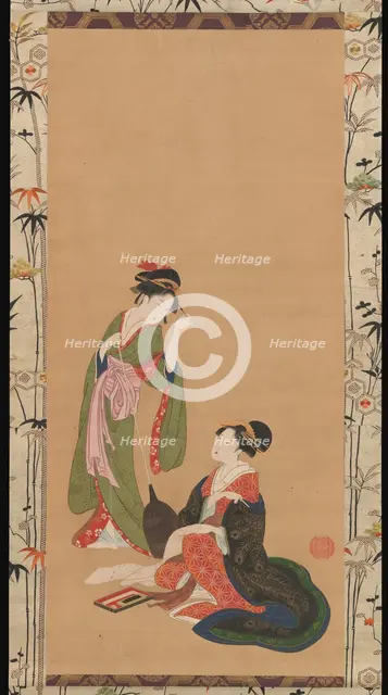 Courtesans Parodying Kanzan and Jittoku, late 18th-early 19th century. Creator: Kinpusha Toyomaro.