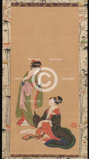 Courtesans Parodying Kanzan and Jittoku, late 18th-early 19th century. Creator: Kinpusha Toyomaro.