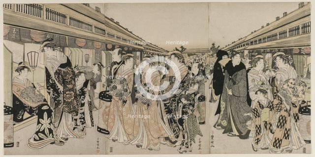 Courtesans Promenading on the Nakanocho, c. 1790. Creator: Utagawa Toyokuni (Japanese, 1769-1825).