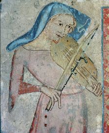 Courtier or minstrel playing a musical instrument wall painting from the refectory of the Cat…