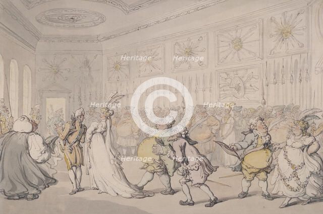 Courtiers passing through the Guard Chamber, St James's Palace, London, c1808. Artist: Thomas Rowlandson