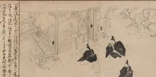 Courtiers visit Sugawara no Michizane’s mortuary temple..., ca. 1300. Creator: Unknown
