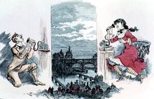 Courting by telephone across Paris, 1883. Creator: Unknown