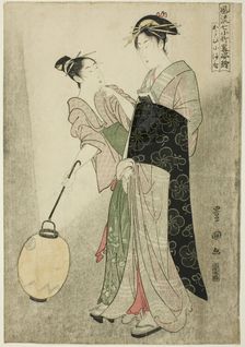 Courting Komachi (Kayoi Komachi), from the series Seven Fashionable Figures of Ono..., about 1792. Creator: Utagawa Toyokuni I