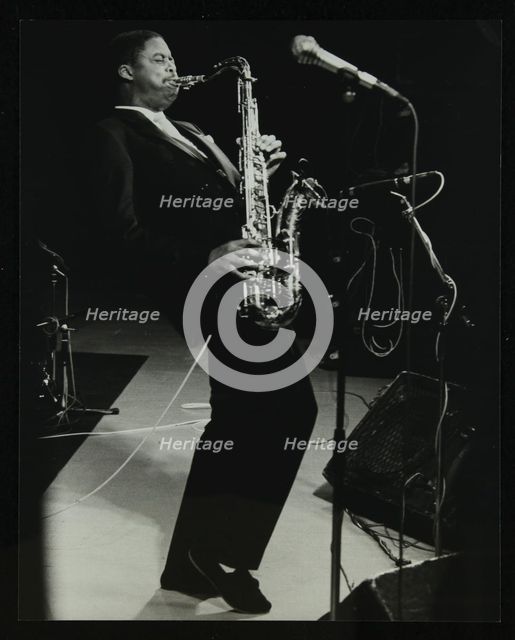 Courtney Pine on stage at the Forum Theatre, Hatfield, Hertfordshire, 8 April 1987. Creator: Denis Williams.